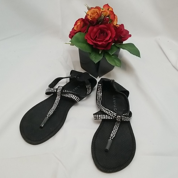 Rampage | Shoes | Rampage Rhinestone Black Thong Sandals | Poshmark